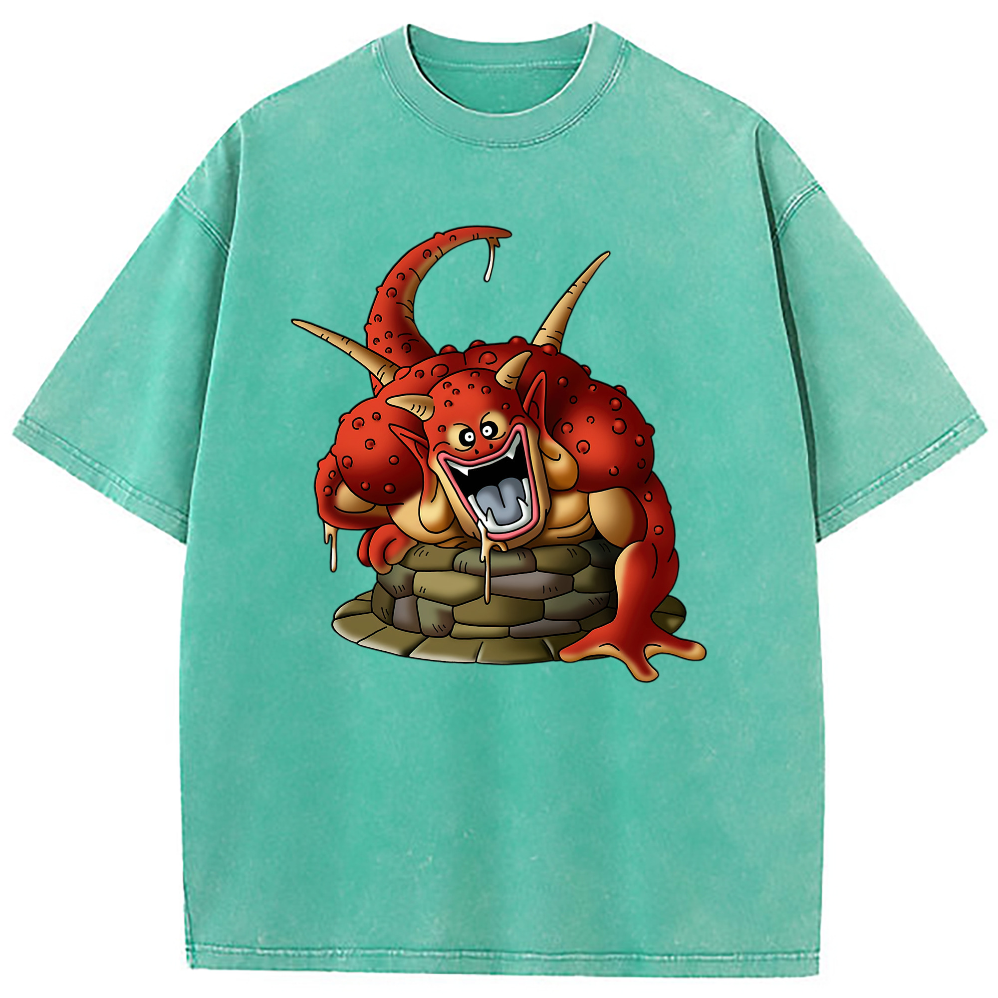 （画像用） ドラゴンクエスト Doragon Kuesuto Dragon Quest 綿100% ヴィンテージ風 半袖Tシャツ（フロントプリント）